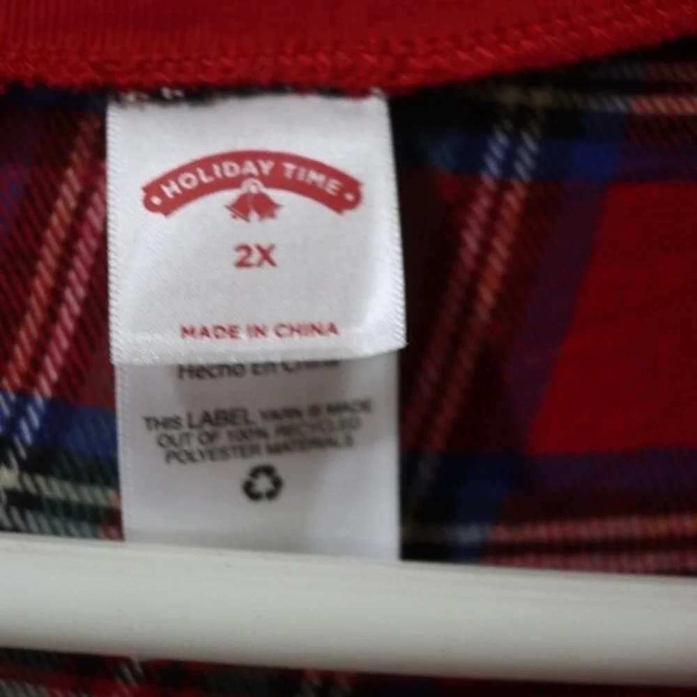 Holiday Time Red Plaid Christmas Morning Dog Pajama Top Jacket 2X Large Dog